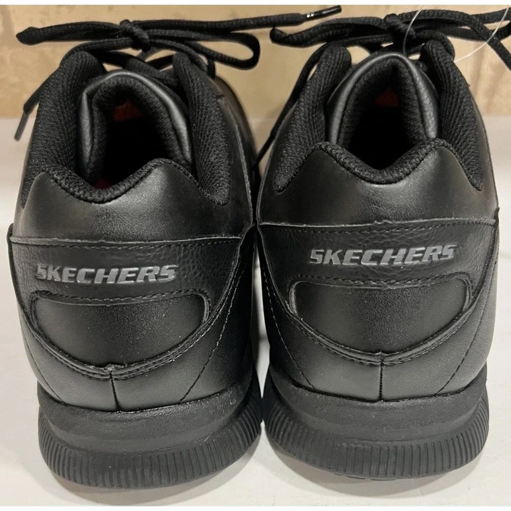 New Skechers Work 77156 Memory Foam Slip Resistant Black Lace Shoes Size 13 Wide